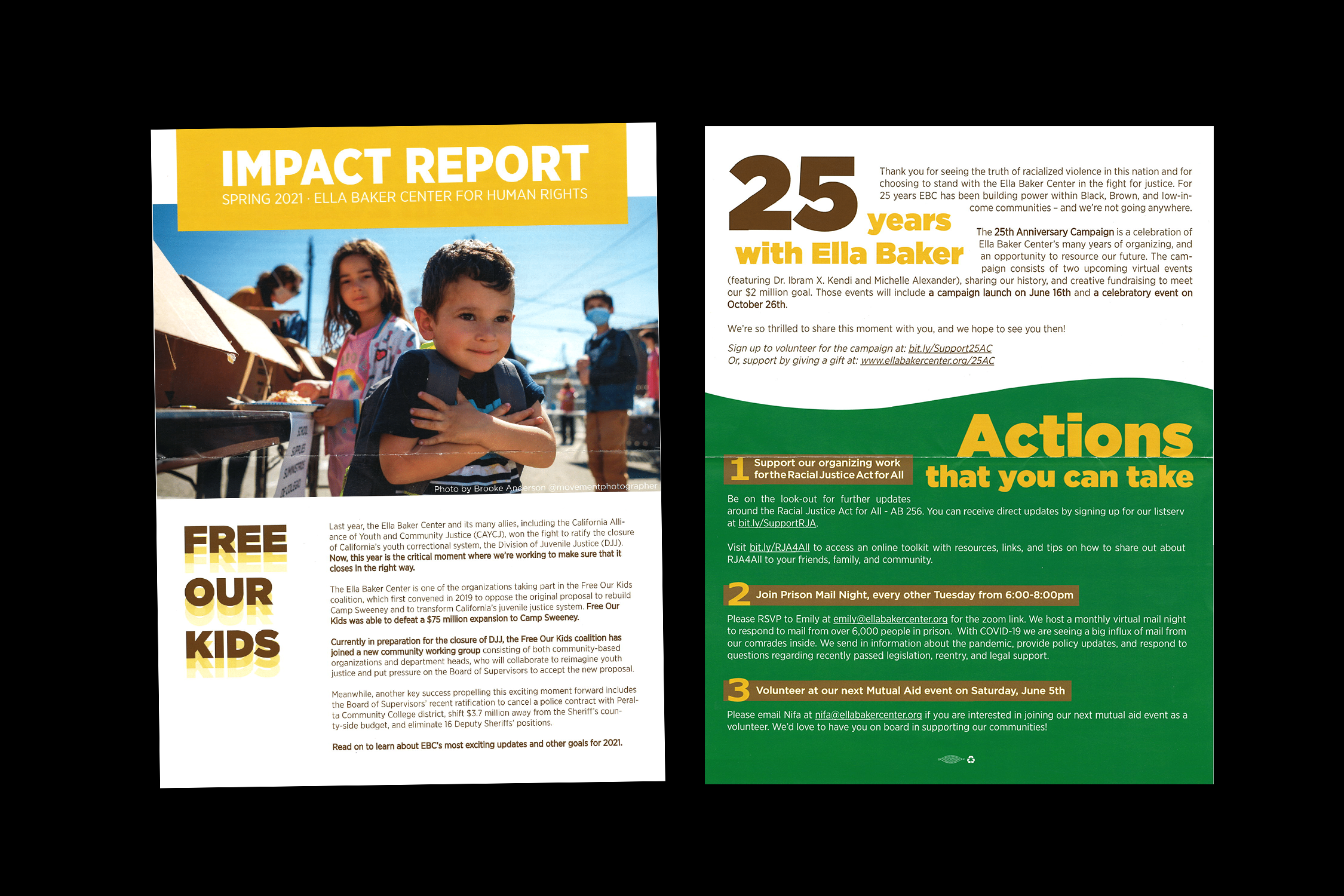 Ella Baker Center Fall Impact Report inner spread