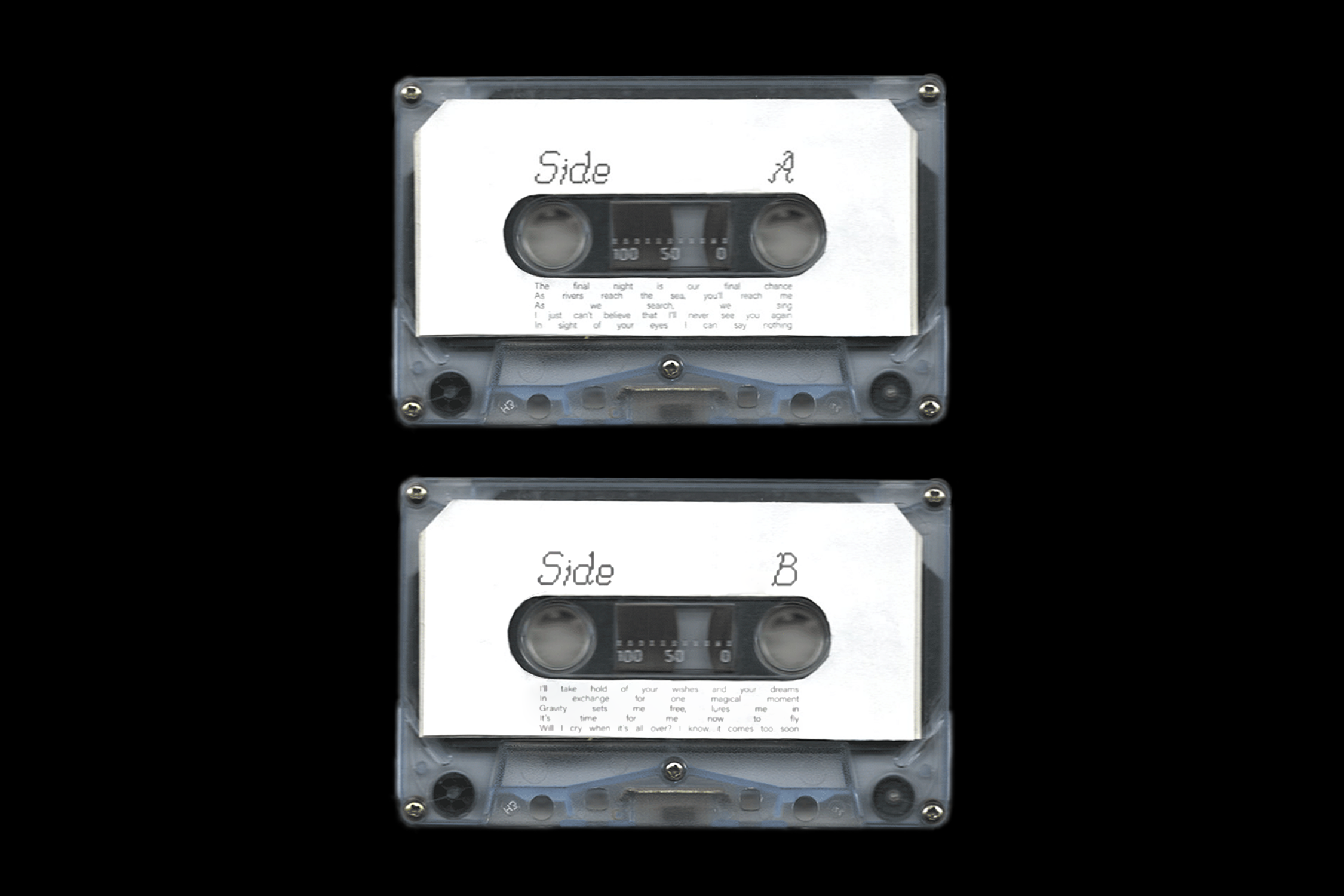 Casette tape design scan of tape side A and side B